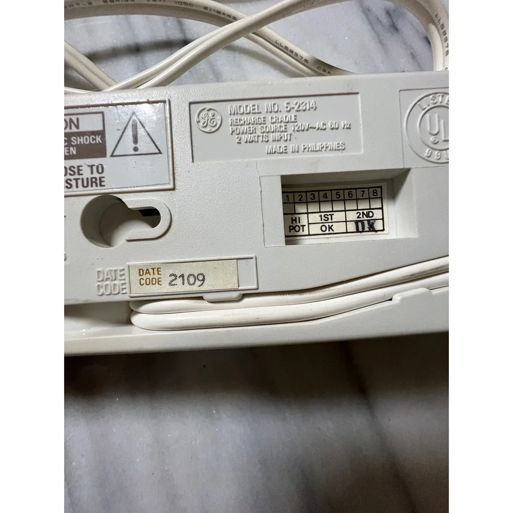 GE Cordless Telephone Base Model 5 S 2314 Recharge Cable Power Source BASE ONLY